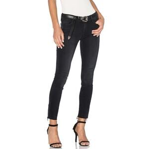 Mother Looker Ankle Fray Blackbird Black Raw Hem Jeans